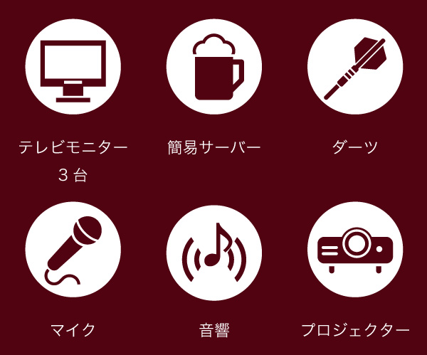 マイク・音響・プロジェクター・テレビモニター3台・簡易サーバーダーツ